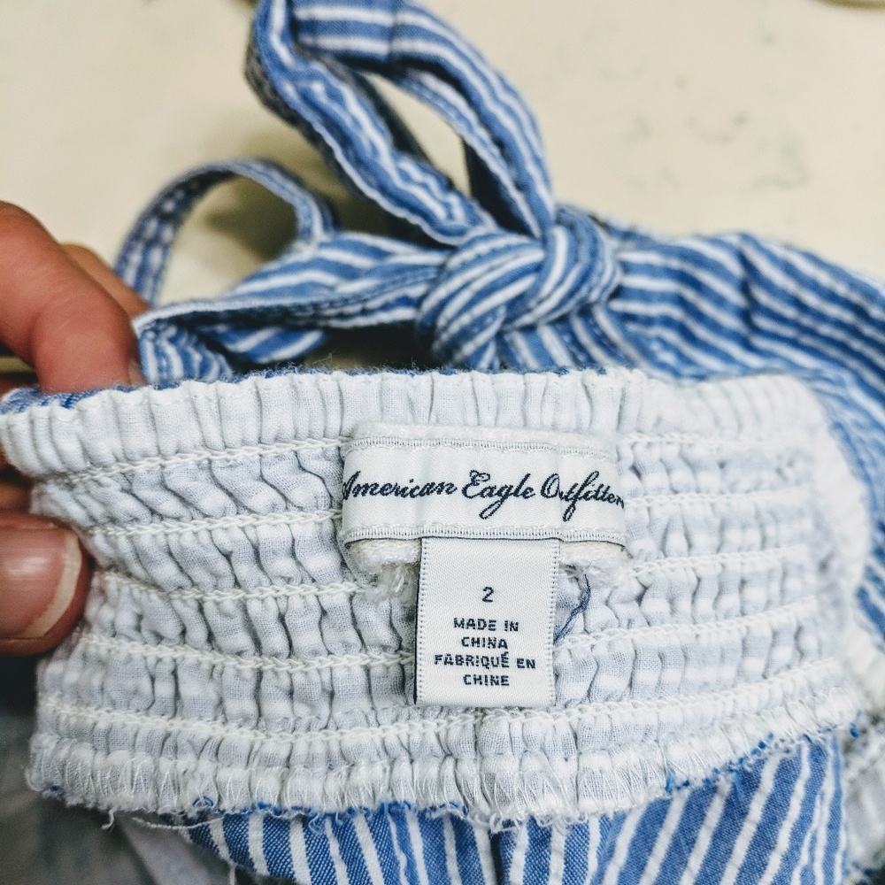 American Eagle Blue White Striped Open Back Dress - Picture 7 of 7